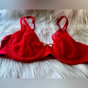 Victoria’s Secret body by Victoria red lace unlined, Demi, underwire bra 36C